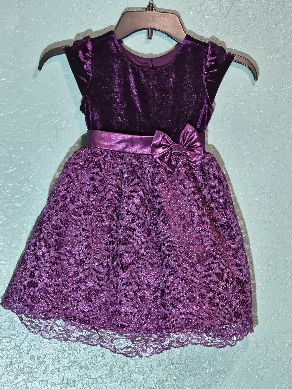 Joanna Michelle Girls Purple Velvet Lace Party Dress Size 4T - Picture 3 of 12